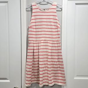 Ann Taylor LOFT Coral & Cream Striped Sleeveless Pleated 100% Cotton Dress